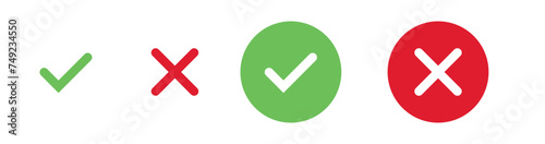 Checkmark & Cross Icons – Green Tick & Red X Symbols for Accept, Reject, UI & Web Design