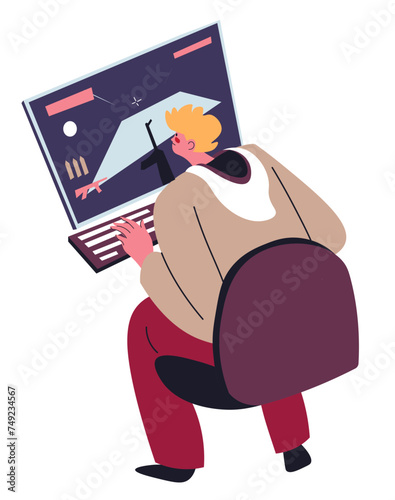 Video games addiction, man playing on computer