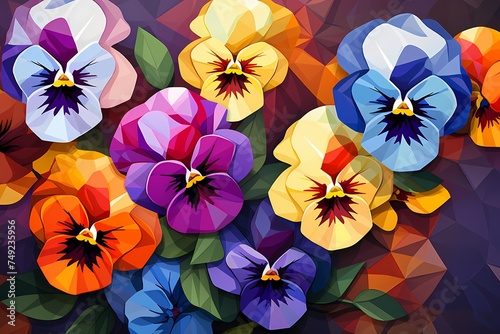 Colorful pansies arranged in a geometric pattern, providing an artistic canvas for text.