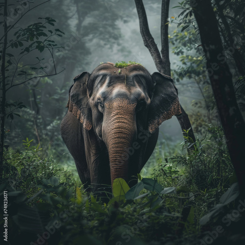 Elephant in the dense jungle