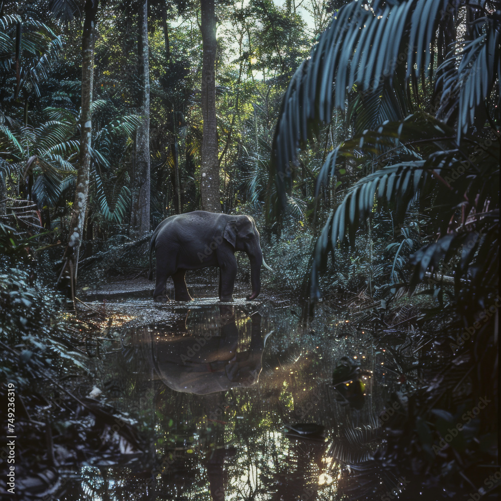 Elephant in the dense jungle