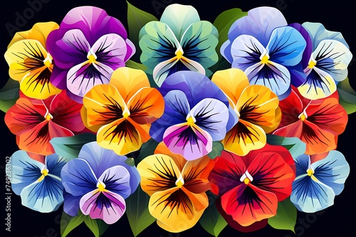 Colorful pansies arranged in a geometric pattern  providing an artistic canvas for text.