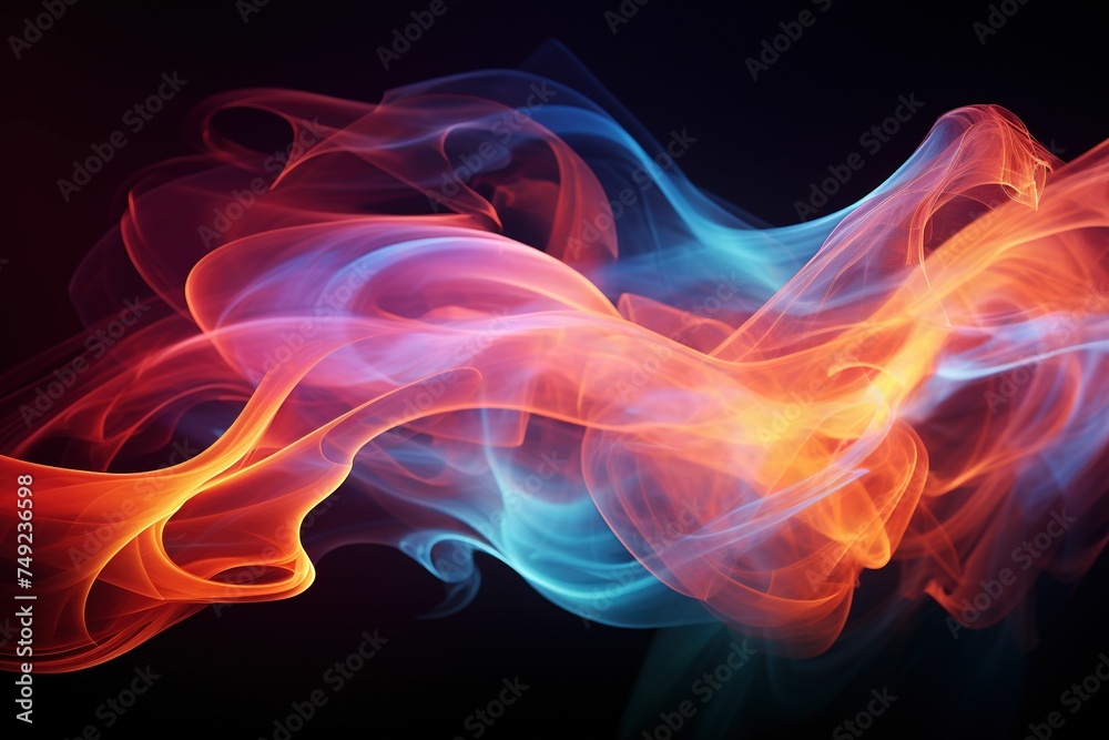 Whirling smoke trails with colored lighting 