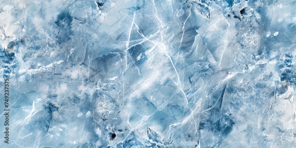 Aerial view of textured blue ice formations. Winter landscape and nature concept.