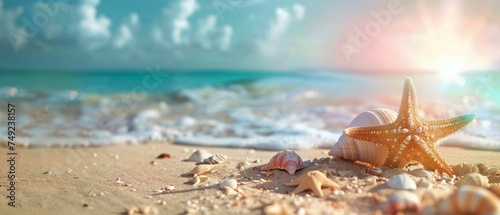 Starfish and Shells on Sandy Beach © DigitalMuseCreations