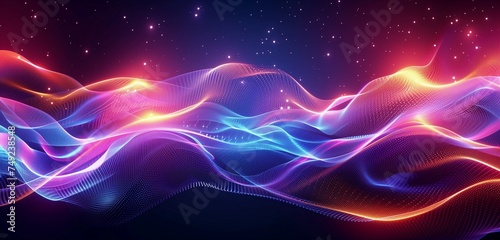 technology wave of neon light, abstract artwork with glowing space background © sundas