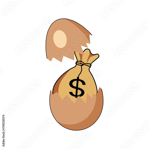 illustration of an egg that peches and pulls out a bag of dollar bills