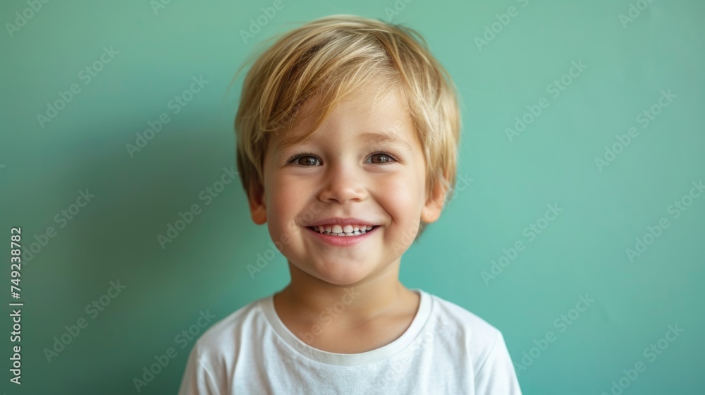 Portrait of a little boy with blond hair with a smile on his face, highlighted Portrait of a little boy with blond hair with a smile on his face, highlighted