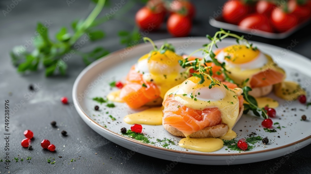 Eggs Benedict with salmon and rosemary Eggs Benedict with salmon and rosemary