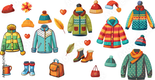 Set of winter warm knitted clothing and accessories