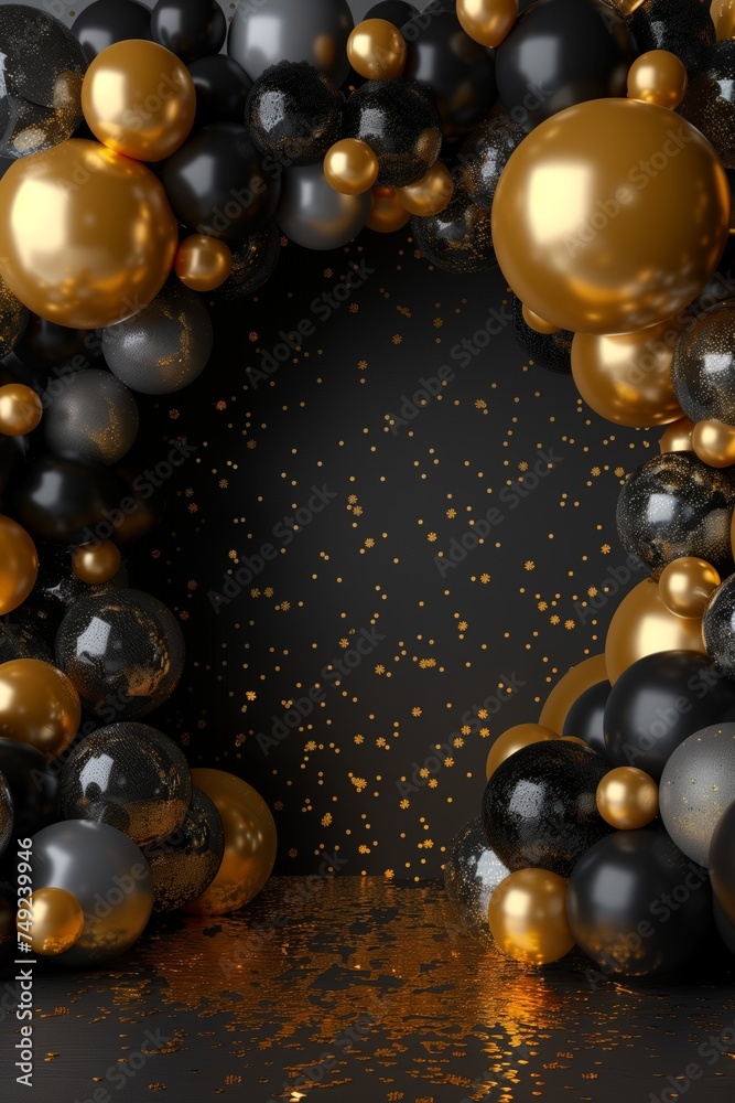 Elegant Black and Gold Balloons with Festive Party Decor Elegant Black and Gold Balloons with Festive Party Decor