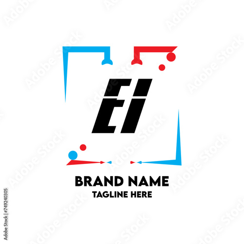 EI Square Framed Letter Logo Design Vector