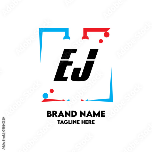 EJ Square Framed Letter Logo Design Vector