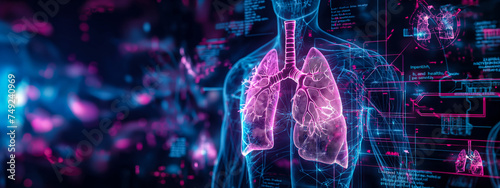 Futuristic Medical Illustration of Human Lungs and Respiratory Diagnostics 