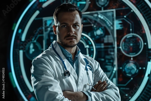Man doctor in futuristic medicine medical concept