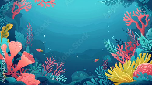 under the sea colorful coral reef frame backdrop template with copy space