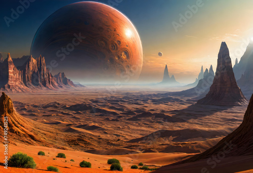 Alien Landscape, Extraterrestrial, Sci-Fi, Space, Fantasy, Otherworldly, Science Fiction, Planetary, Futuristic, Surreal, Unknown, Strange, Outer Space, Unearthly, AI Generated