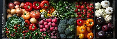A stylish food box overflowing with fresh produce, highlighting the beauty and abundance of sustainable eating choices