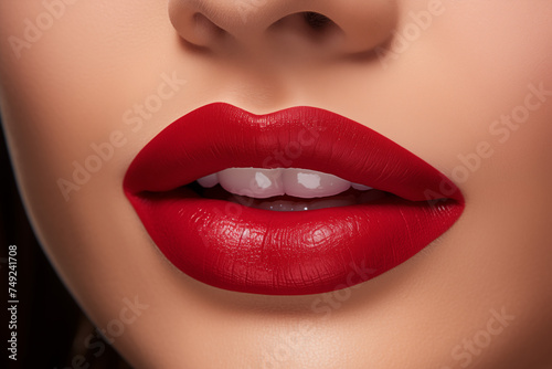 A image capturing the allure of perfectly painted matte lips  accentuating the curves and contours of the lips  a sense of glamour