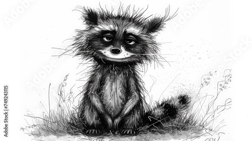 Raccoon Ruckus: Frazzled Ink Cartoon Raccoon. Generative AI