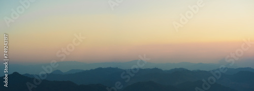 landscape and travel concept with panorama sunset and twilight sky with layer of mountain