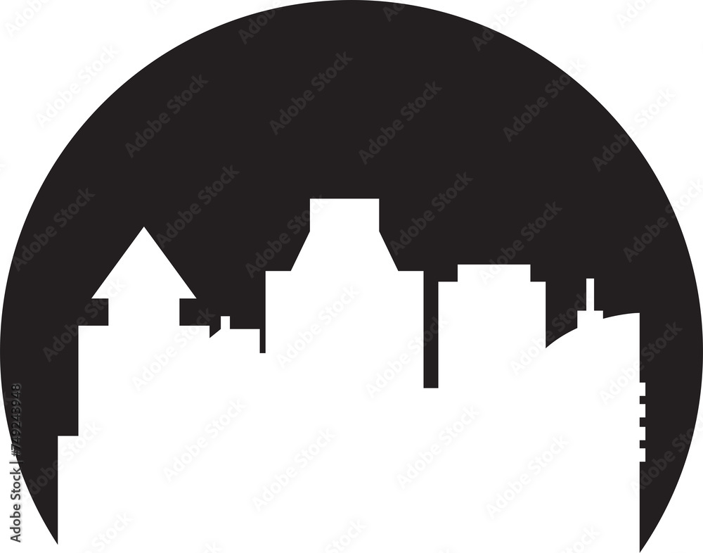 Silhouette City Skyscraper in Circle Illustration