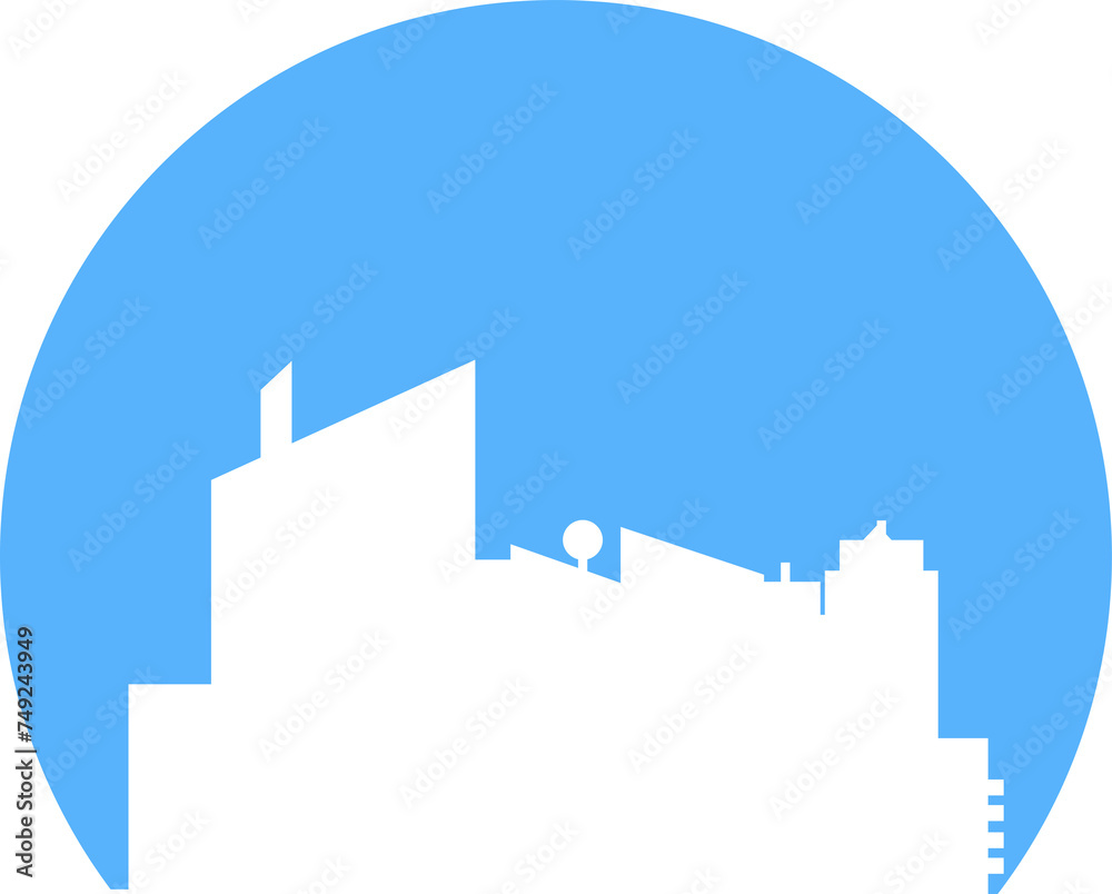 Silhouette City Skyscraper in Circle Illustration