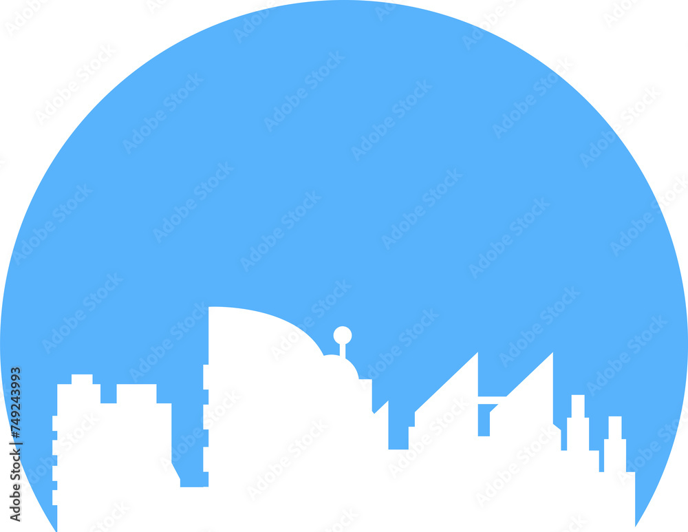 Silhouette City Skyscraper in Circle Illustration