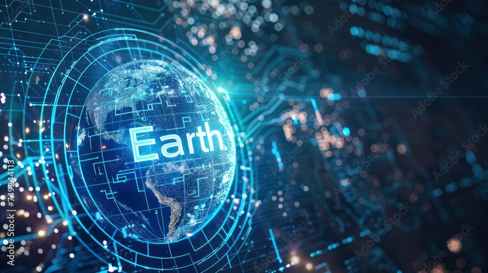 Obraz premium Earth future technoloy with text