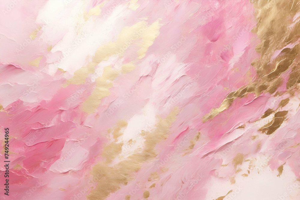 Fototapeta premium pink abstract painted background texture with shiny metallic golden brush stroke