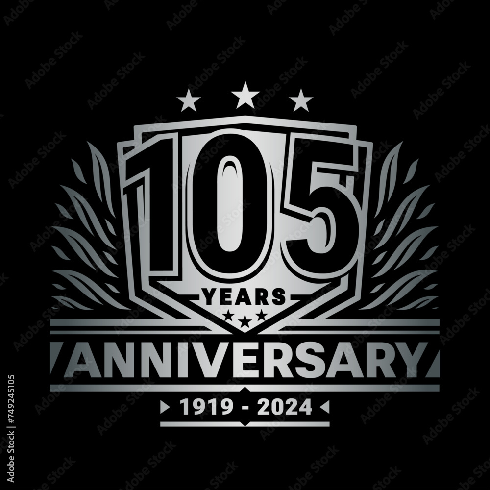105 years anniversary celebration shield design template. 105th anniversary logo. Vector and illustration.