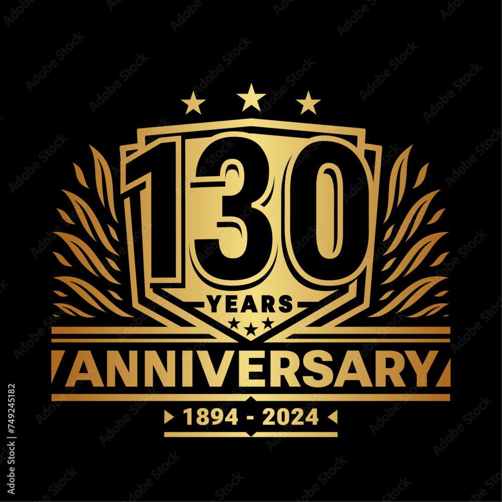 Fototapeta premium 130 years anniversary celebration shield design template. 130th anniversary logo. Vector and illustration.
