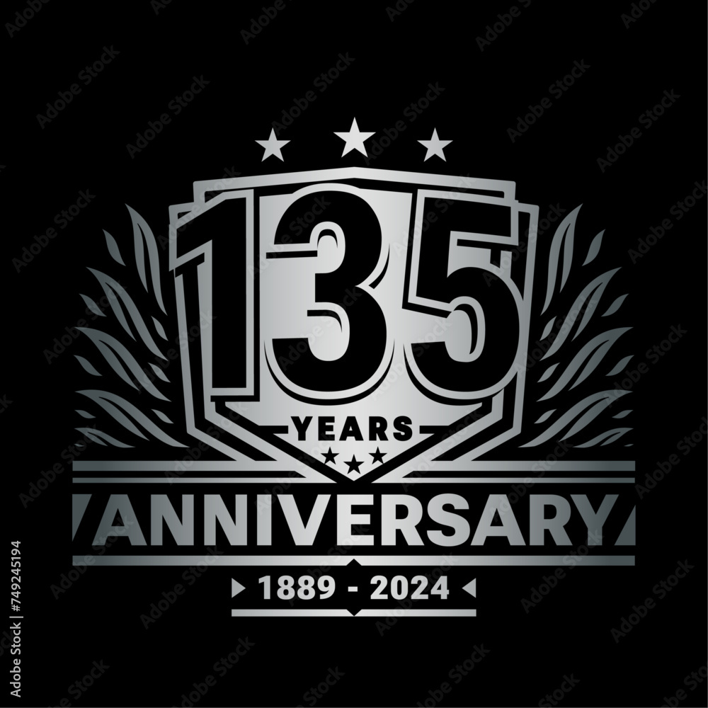135 years anniversary celebration shield design template. 135th anniversary logo. Vector and illustration.