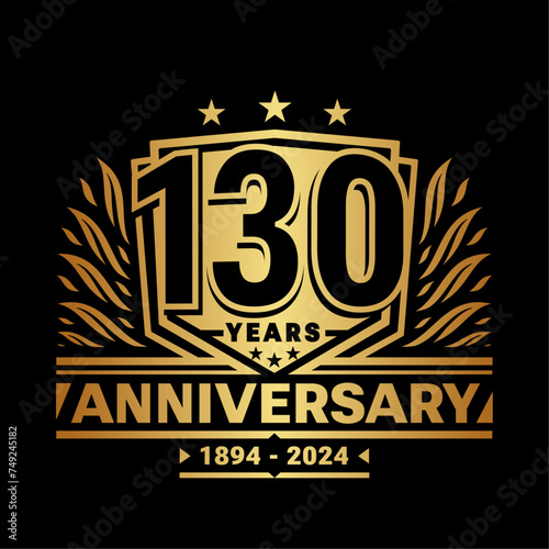 130 years anniversary celebration shield design template. 130th anniversary logo. Vector and illustration.