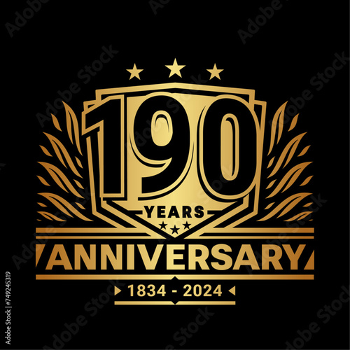 190 years anniversary celebration shield design template. 190th anniversary logo. Vector and illustration.
