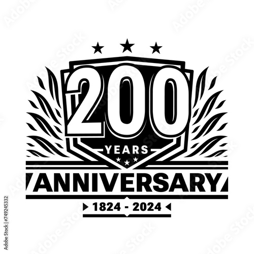 200 years anniversary celebration shield design template. 200th anniversary logo. Vector and illustration.