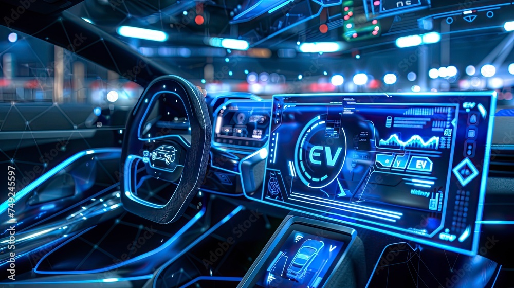 Fototapeta premium Ev car futuristic style with EV text