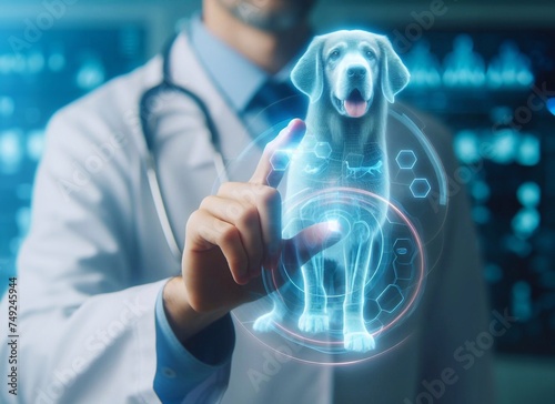  veterinarian,doctor, hand using hologram graphics ,cat,dog.generative ai  art