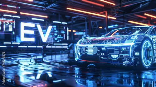 Ev car futuristic style with EV text