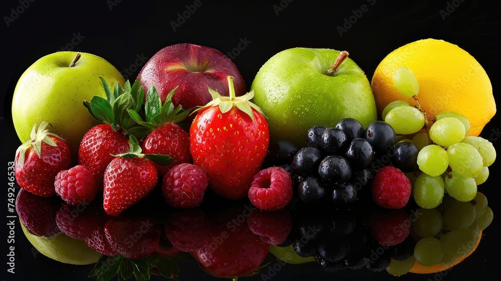 Photo realistic image of delicious ripe fruits. Set collection, isolated on black background. Generative ai Photo realistic image of delicious ripe fruits. Set collection, isolated on black background. Generative ai
