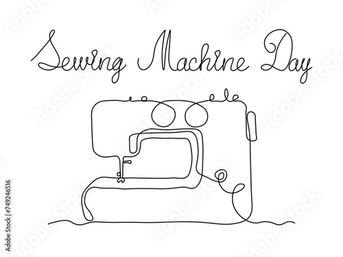 Sewing Machine Day. abstract sewing machine,continuous single line art hand drawing sketch