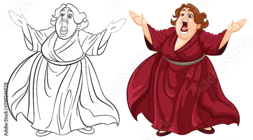 Colorful and line art of a singing opera performer