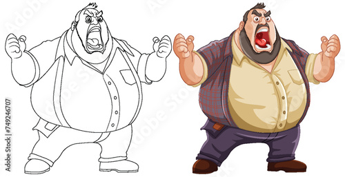 Vector illustration of a cartoon man, angry expression.