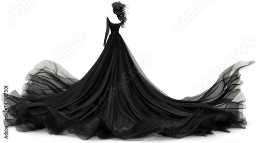 Fantasy gorgeous black dress illustration design isolated on white background. generative ai photo