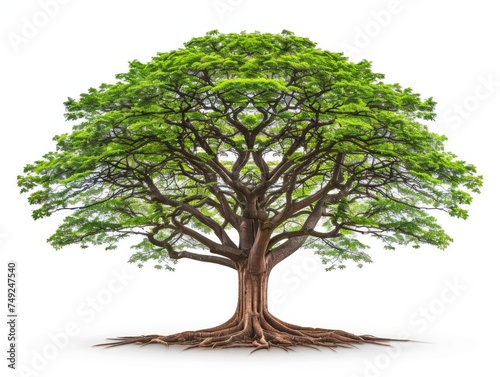 Large Tree With Green Leaves on White Background