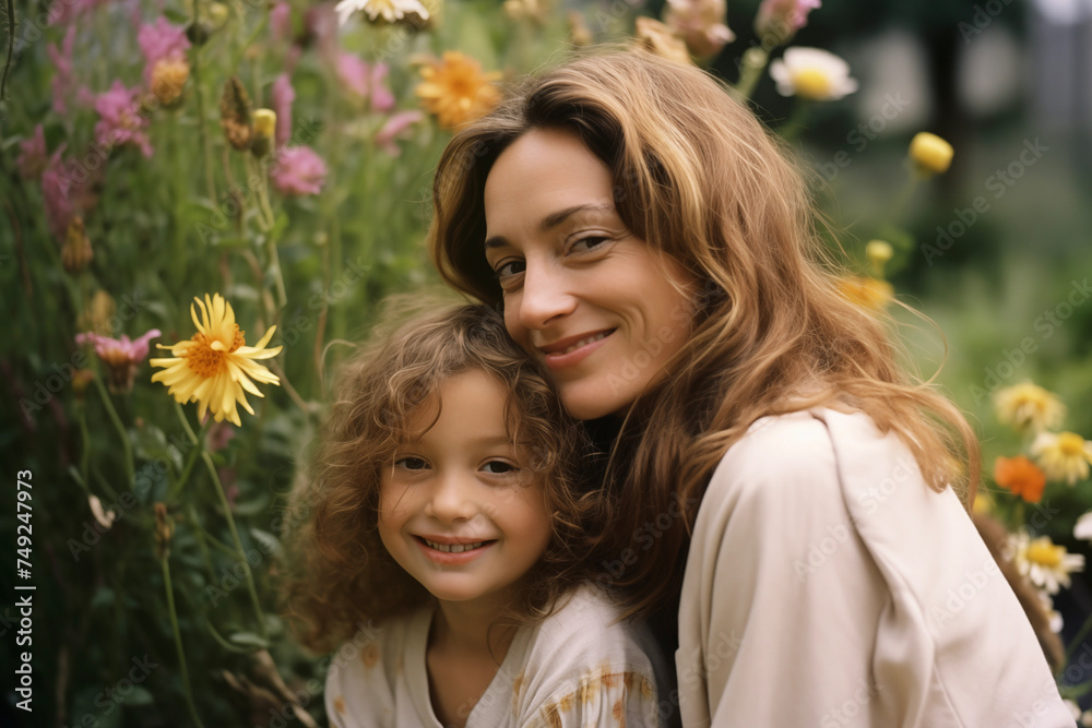 Mother's Day card. International Women's Day. Mother with child. Mother's Day card. International Women's Day. Mother with child.
