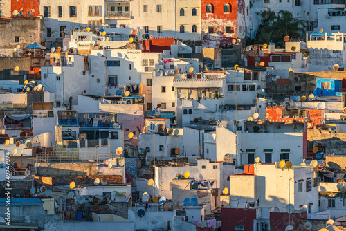 View of the agglomeration of buildings in the medina of Tangier, Morocco
