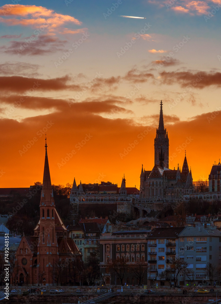 Sunset in Budapest over Matthias Church