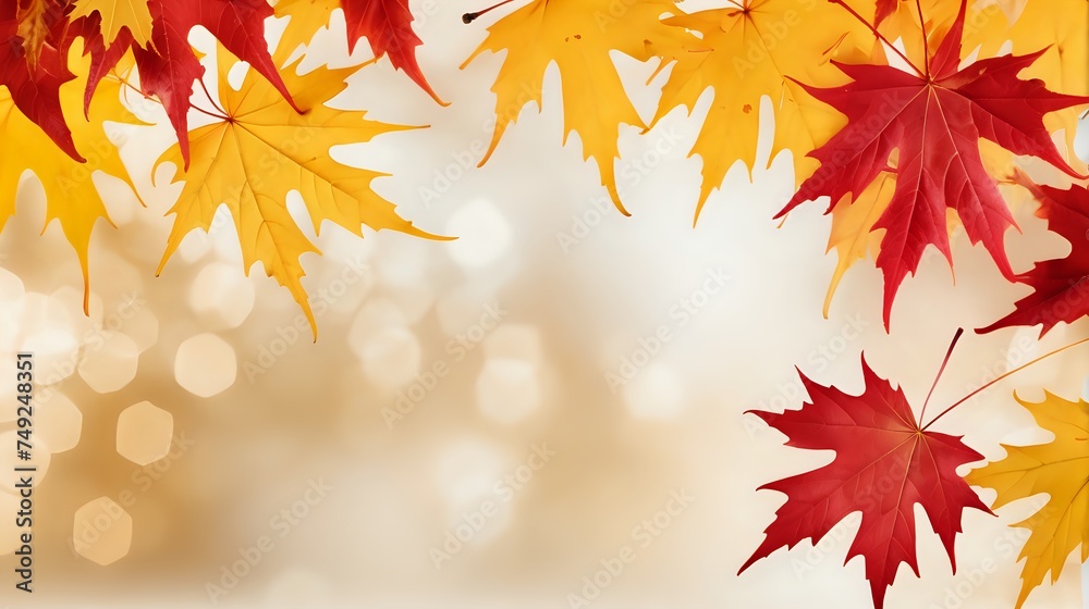 a visually appealing banner using red and yellow maple leaves in soft focus to signify the golden farewells of the year, promoting special offers and discounts. a visually appealing banner using red and yellow maple leaves in soft focus to signify the golden farewells of the year, promoting special offers and discounts.