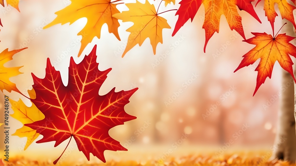 a web banner featuring a warm and inviting autumn scene with red and yellow maple leaves in soft focus, promoting end-of-year discounts. a web banner featuring a warm and inviting autumn scene with red and yellow maple leaves in soft focus, promoting end-of-year discounts.